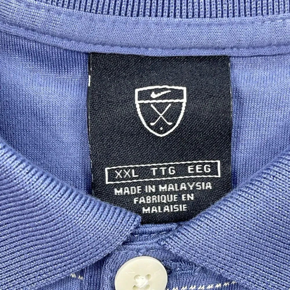 Nike Polo Shirt Mens 2XL Blue Striped Cotton Swoosh Logo Golf Tennis Resort Wear